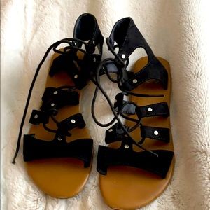 Lace Up Black Sandals
